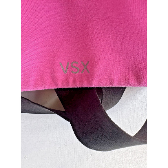 Victorias Secret Womens VSX 34C Wireless Padded Cross Back Sports Bra Pink Black - Picture 6 of 6
